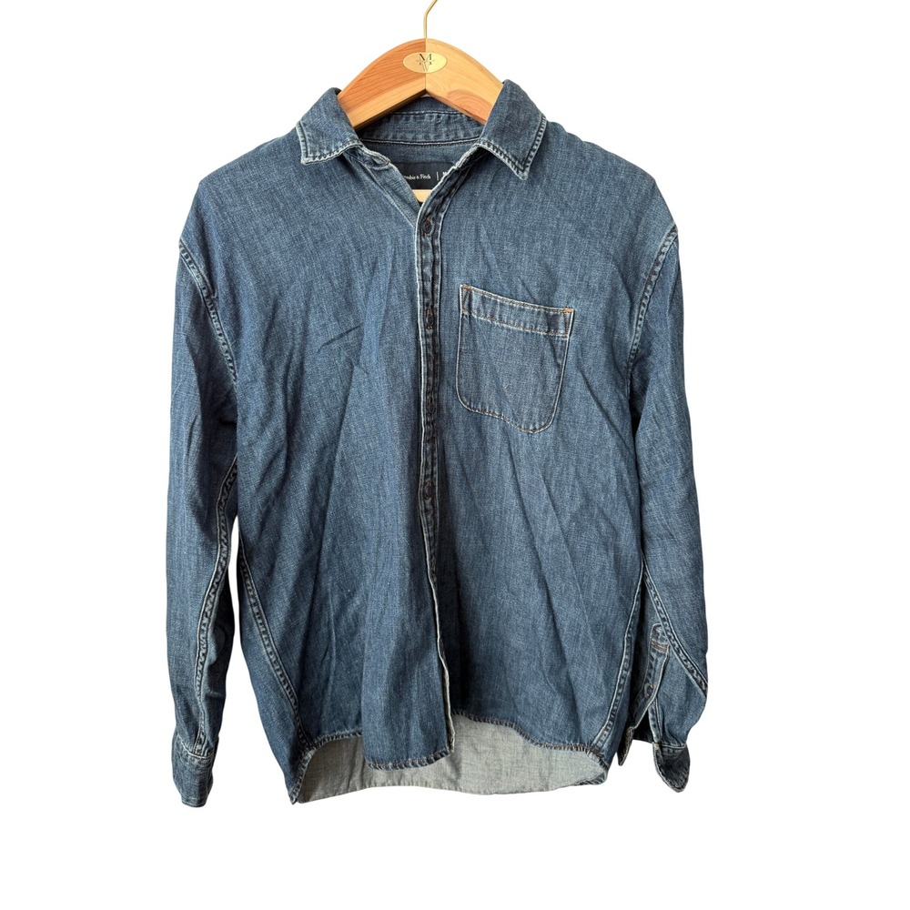 Abercrombie & Fitch Mens Denim Shirt Dark Wash Long Sleeve Medium New NWT